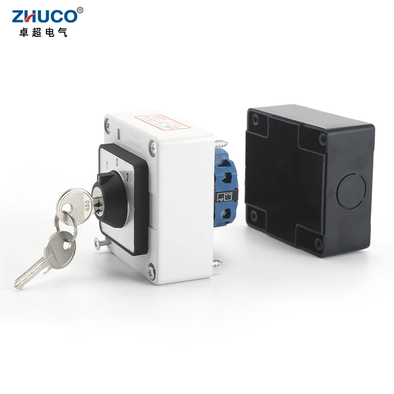 

ZHUCO SZW26/LW26-20 ON OFF ON 20A 1 Phase 4 Screws Universal Cam Changeover Key Switch With Waterproof And dustproof Sealed Box
