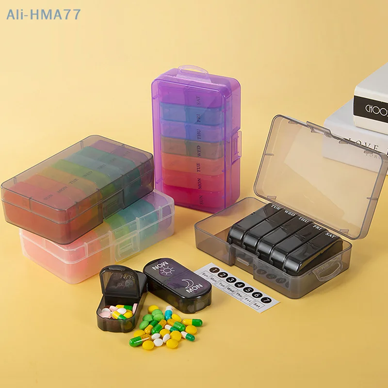 

Weekly Portable Travel Pill Cases Box 7 Days Organizer 14 Grids Pills Container Storage Tablets Drug Vitamins Medicine Fish Oils