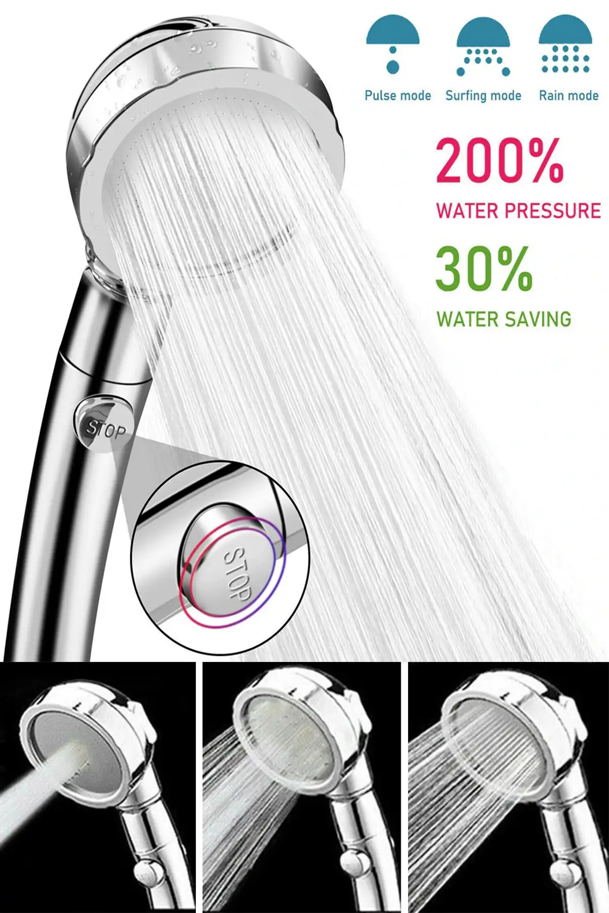 Экономия воды 3 функции насадка для душа ванной комнаты кнопка включения и