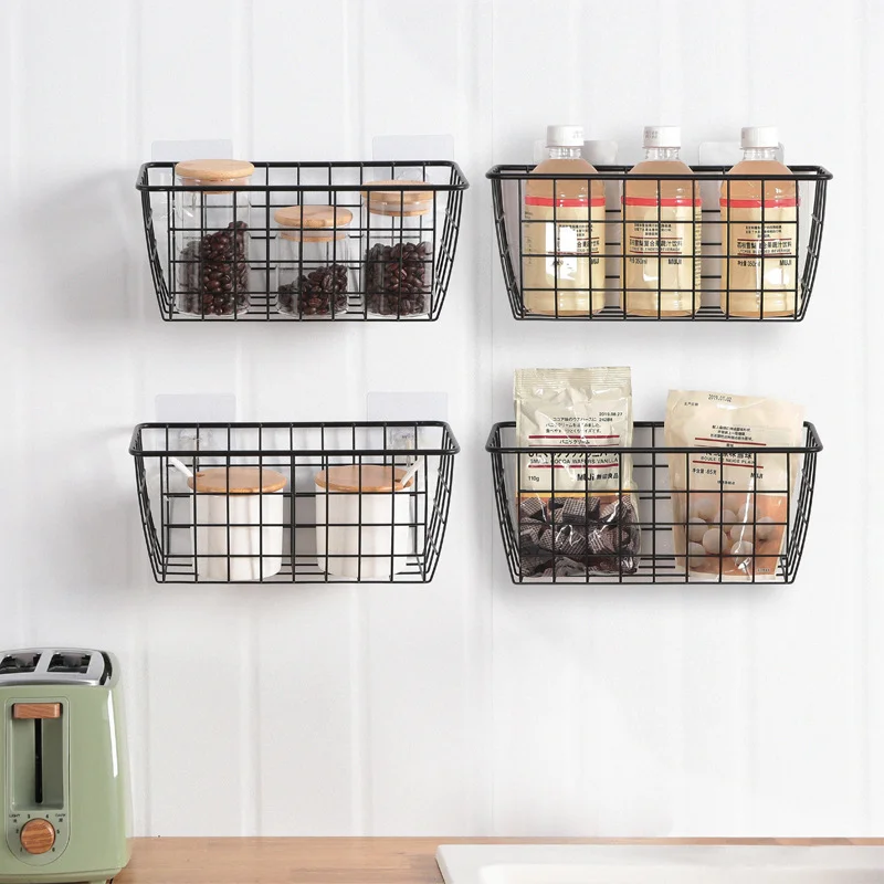

Iron Storage Basket Bread Snack Fruit Basket Wall Household Organizer Holder Bathroom Kitchen Sundries Storage Container
