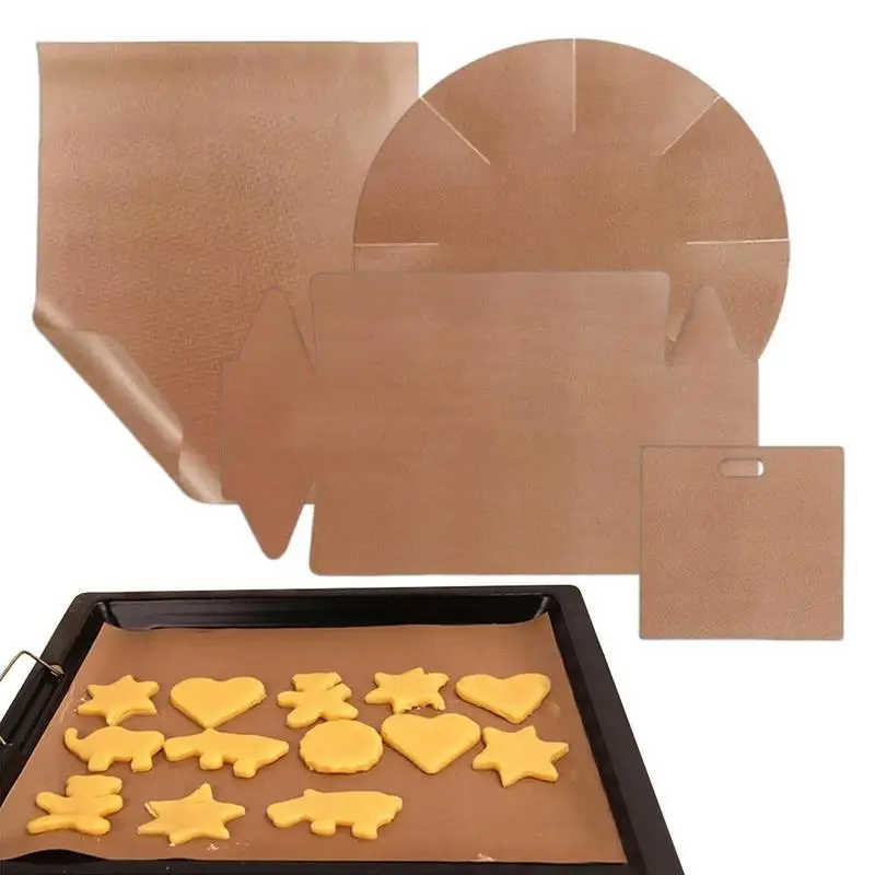 

Baking Sheet Liner Heat Resistant Baking Pan Mat Set Bakeware Mat Rectangle Round Irregular Bread Bag Household For Cookies