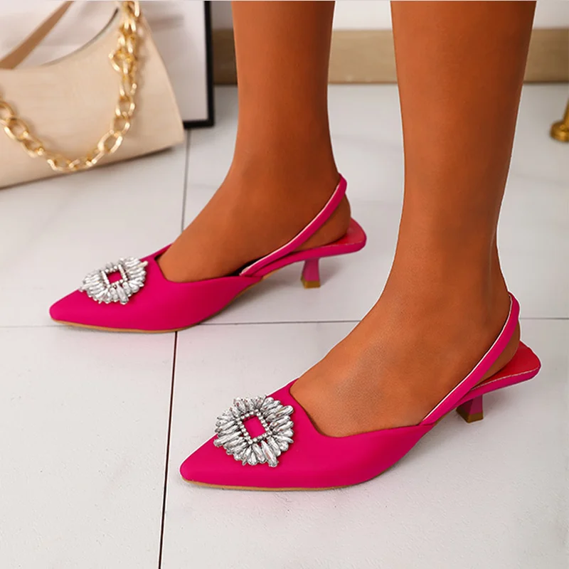 

Women Sandals Low Heel Ladies Gladiator Pointed Toe Rhinestones Back Strap Thin Heels Shoes Summer Footwear Plus Size 2022 New