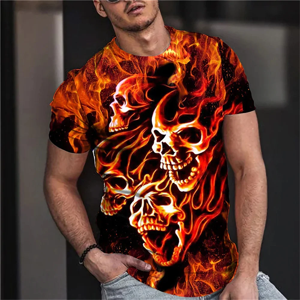 

Летняя модная крутая Мужская футболка с принтом в уличном стиле, Мужская футболка с объемным изображением черепа из жесткой серии ужасов, мужской большой топ с короткими рукавами, футболки