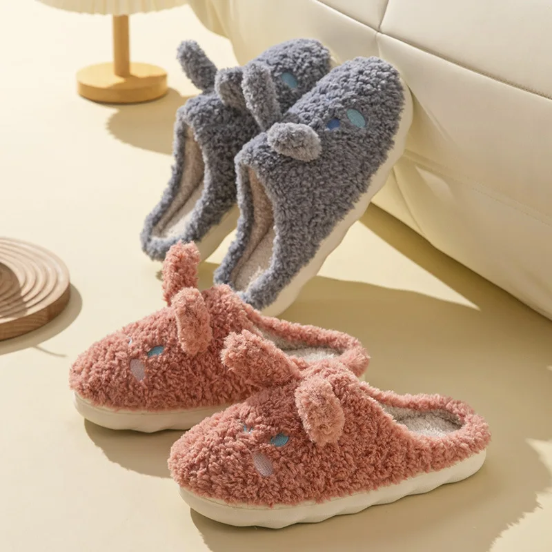 Cartoon Home Fuzzy Slipper for Women Cute Rabbit Girls House Faux Fur Ladies Slippers Winter Indoor Warm Plush Shoes Slides