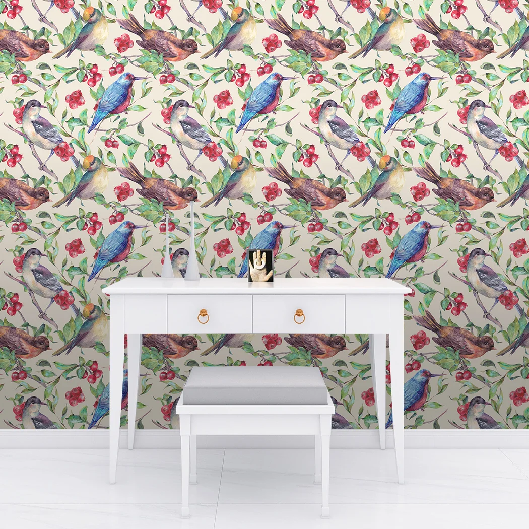 

Multicolor Bird Self Adhesive Wallpaper Red Lemon Peel Sticker Wallpaper Green Leaf Contact Paper Wall Decor Raw Rolling Paper