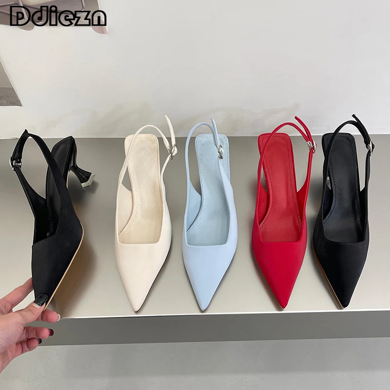 

Туфли-лодочки женские на тонком высоком каблуке, офисные босоножки, заостренный носок, красные шлепанцы, сланцы, 2023