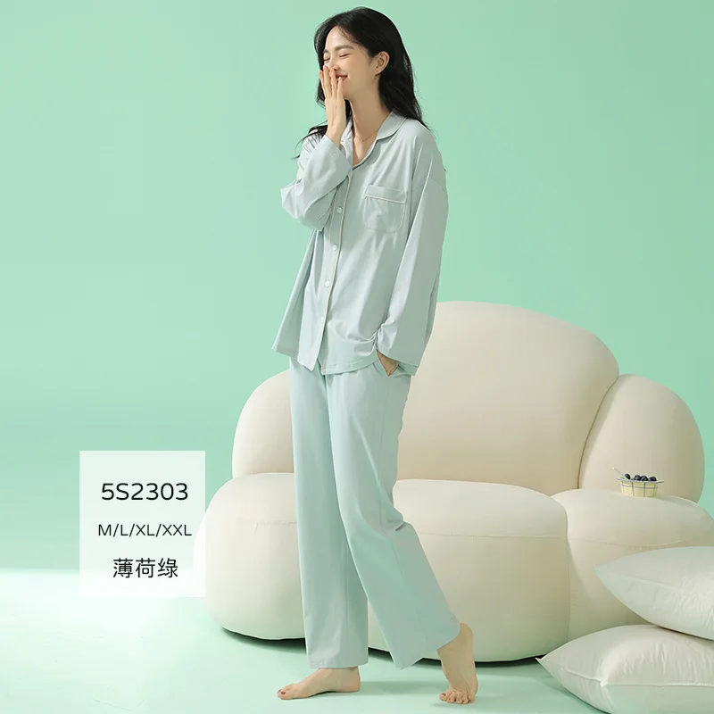 2023 Spring Super Soft Modal Cotton Couple Pajamas Long-sleeved Thin Sleepwear Men and Women Home Service Autumn New Style