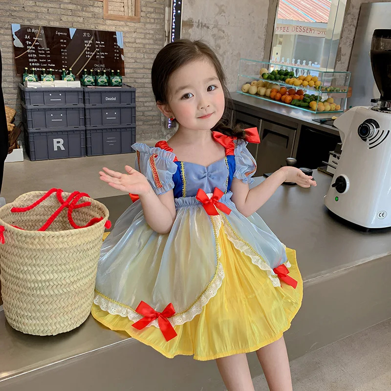 

Girls summer short-sleeved flower bud dress 2022 new fashion children's bow tutu skirt Lolita skirt baby princess skirt