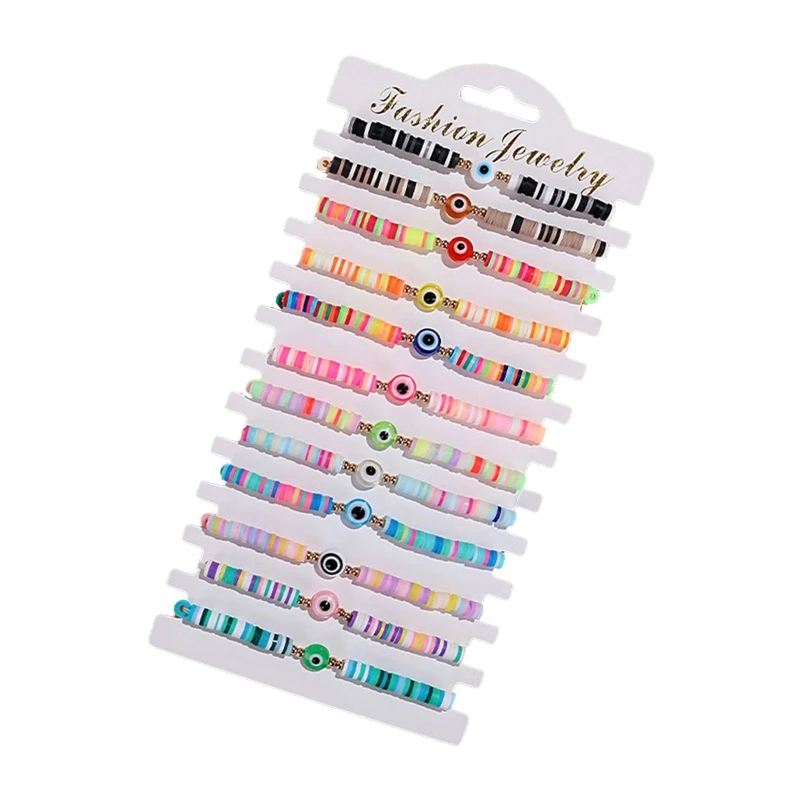 

41XF 12 Pcs Fashion Rainbow Eye Beads Blue for EVIL EYE Bracelet for Couple Men Women Soft Pottery Bead Handmade Jewelry Gift