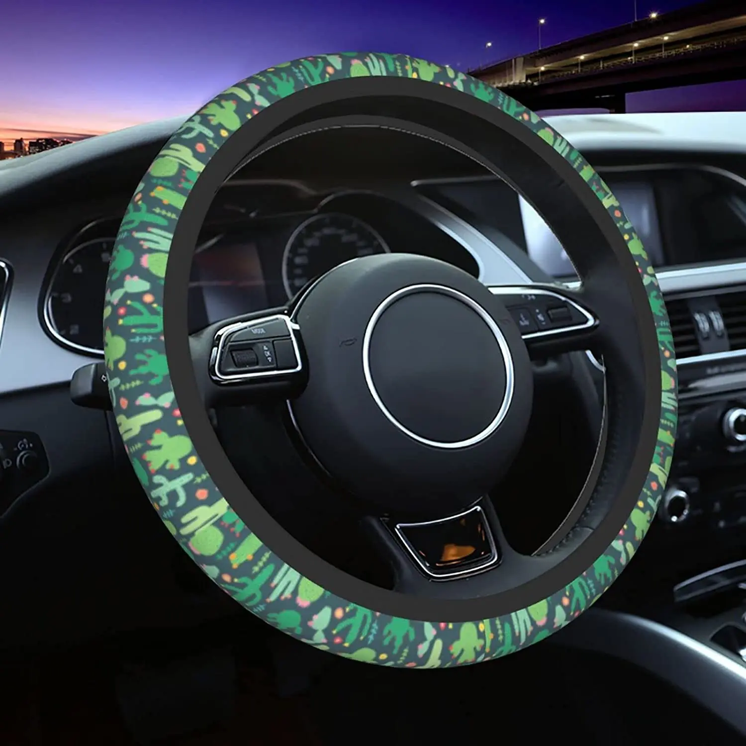 

Cute Cactus Green Steering Wheel Cover 15 Inches Anti-Slip Car Steering Wheel Grip Wrap Car Accessories Protective Case Cover­