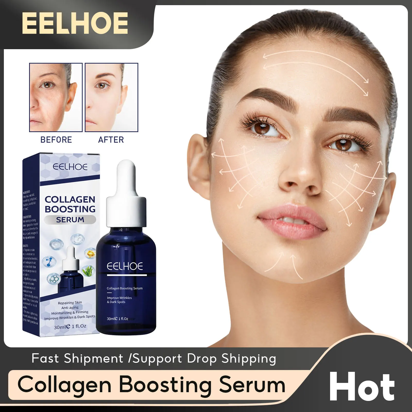 

Collagen Booster Serum Anti Aging Firming Lifting Wrinkle Remover Shrink Pores Moisturize Whitening Hyaluronic Acid Face Essence