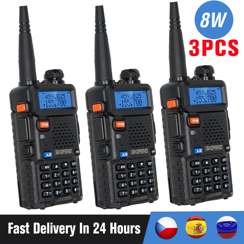 3/4PCS High Power 8W BaoFeng UV-5R Walkie Talkie UV 5R Dual Band Two way Radio Transmitter UV5R UHF VHF Transceiver 10KM Hunting