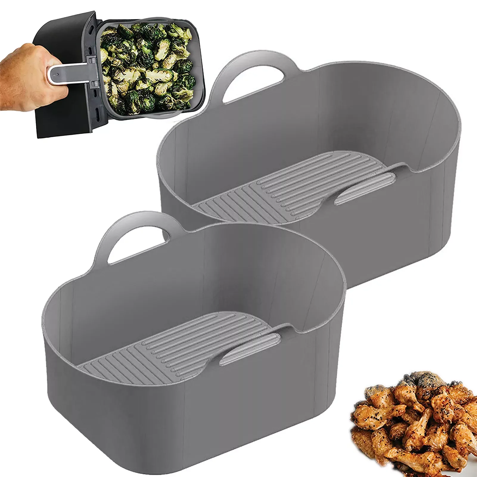 

2pcs Silicone Air Fryers Oven Baking Tray Fried Pizza Chicken Mat AirFryer Silicone Pot Square Reusable Air Fryer Accessories