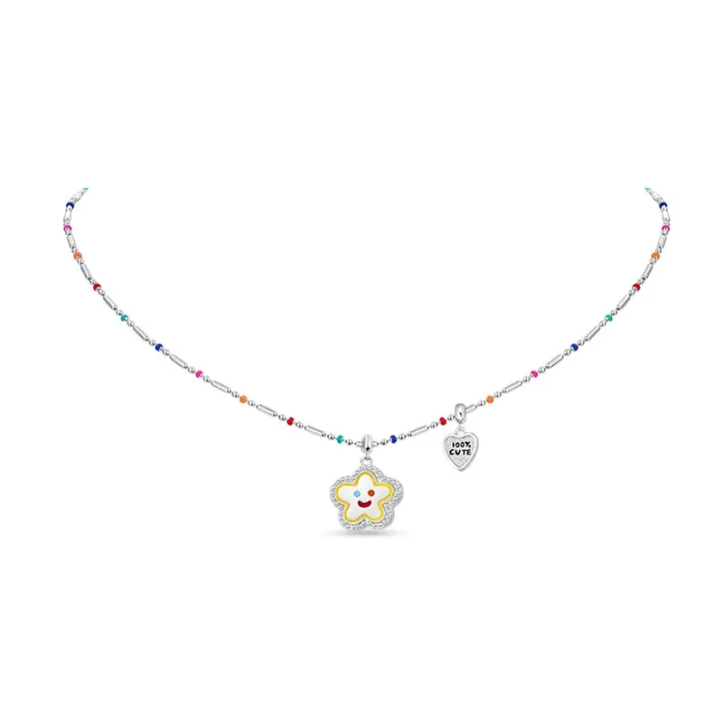 

Smiling Face Flower Flower Beaded Necklace for Girls S925 Sterling Silver Light Luxury New Fashion Colorful Collar Chain