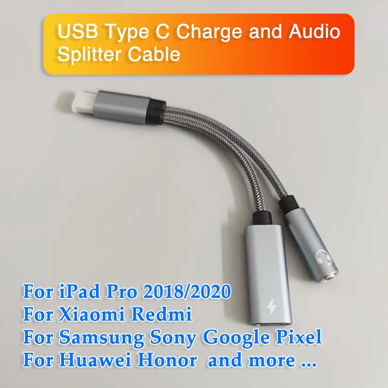 

USB Type C Charge Audio Adapter 60W PD Fast charging separator splitter cable 3.5mm jack and charge dac for samsung xiaomi ipad