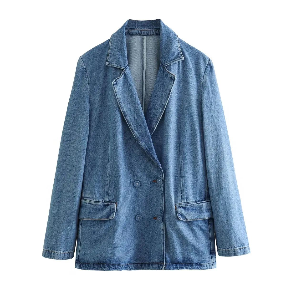 

PB&ZA Women 2023 New Fashion Denim Double-breasted Western-style ClothesVintage Long Sleeve Female Outerwear Chic