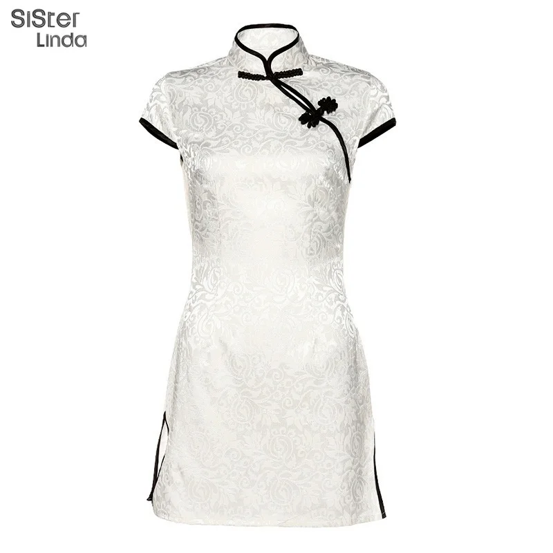 Женское винтажное платье-Ципао Белое Облегающее вечернее платье в китайском