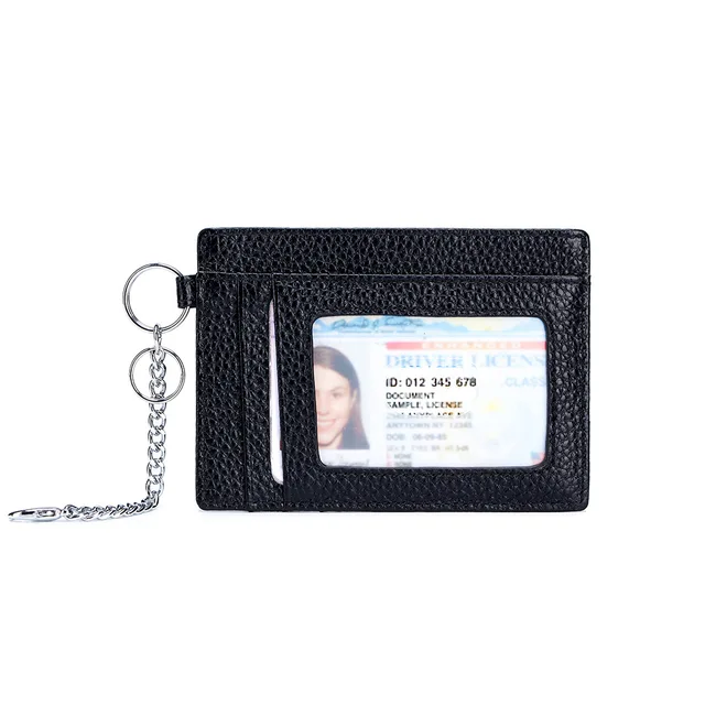 New RFID Genuine Leather Credit Card Holder Key Chain RFID Ultra-thin Minimalism Wallet Card Holder for Men and Women 2