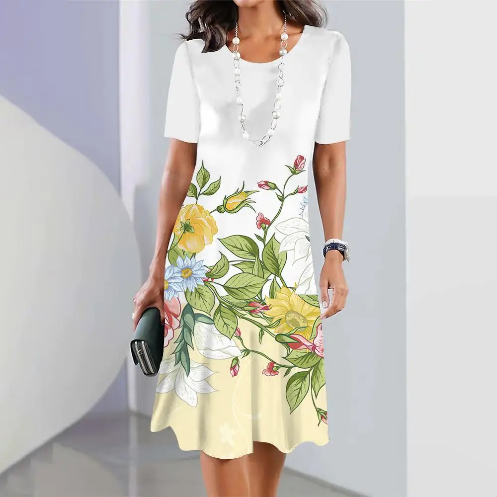 Женские платья летние элегантные 2024 Модные свободные богемные юбки с круглым