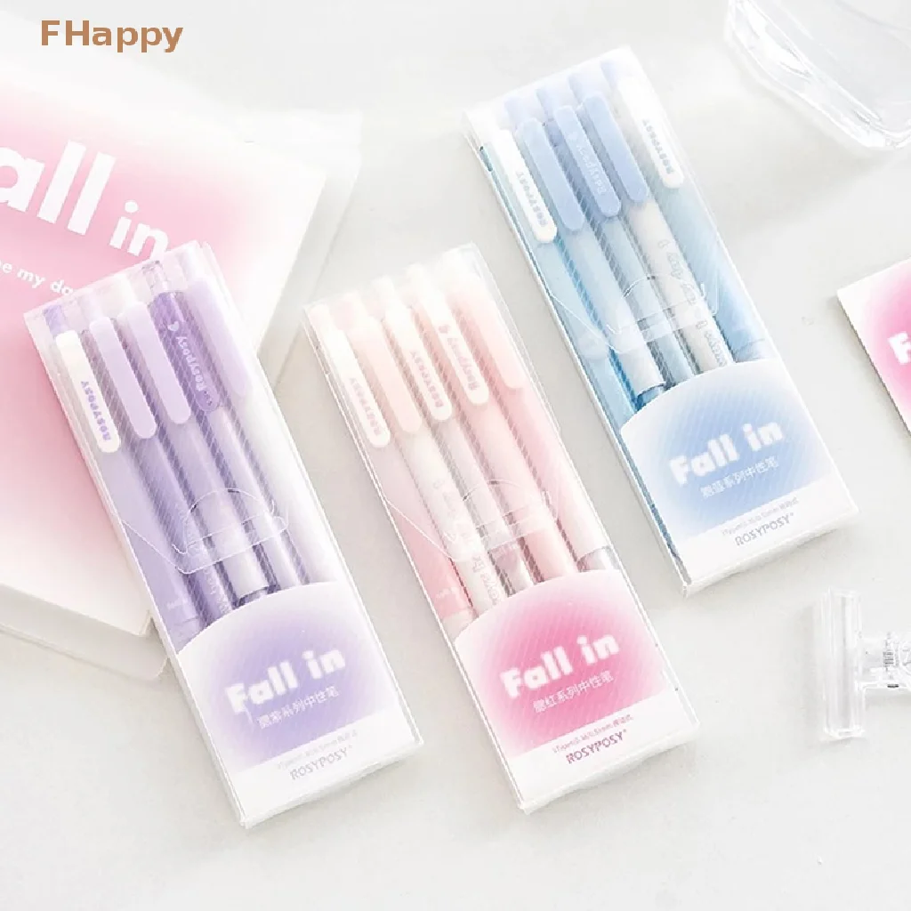 

5pcs/set Blush Design Gel Pens Set Gradient Color Style Black Ink for Writing Unique Gift Office School Supplies