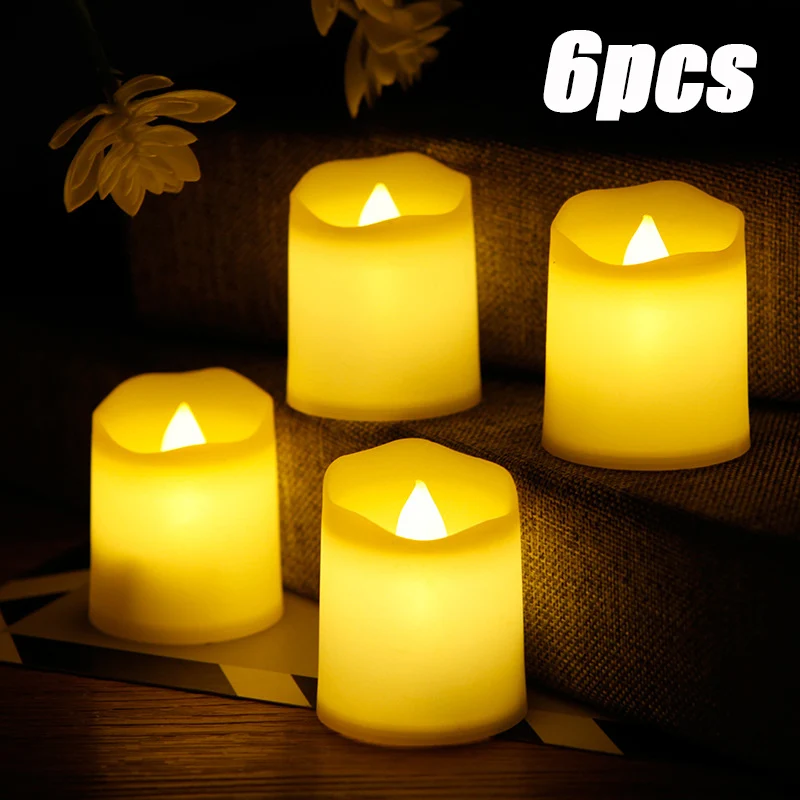 6pcs Flameless Flashing LED Candle Button Battery Lamp Tea Light Simulation Home Wedding Birthday Party Decoration Candles