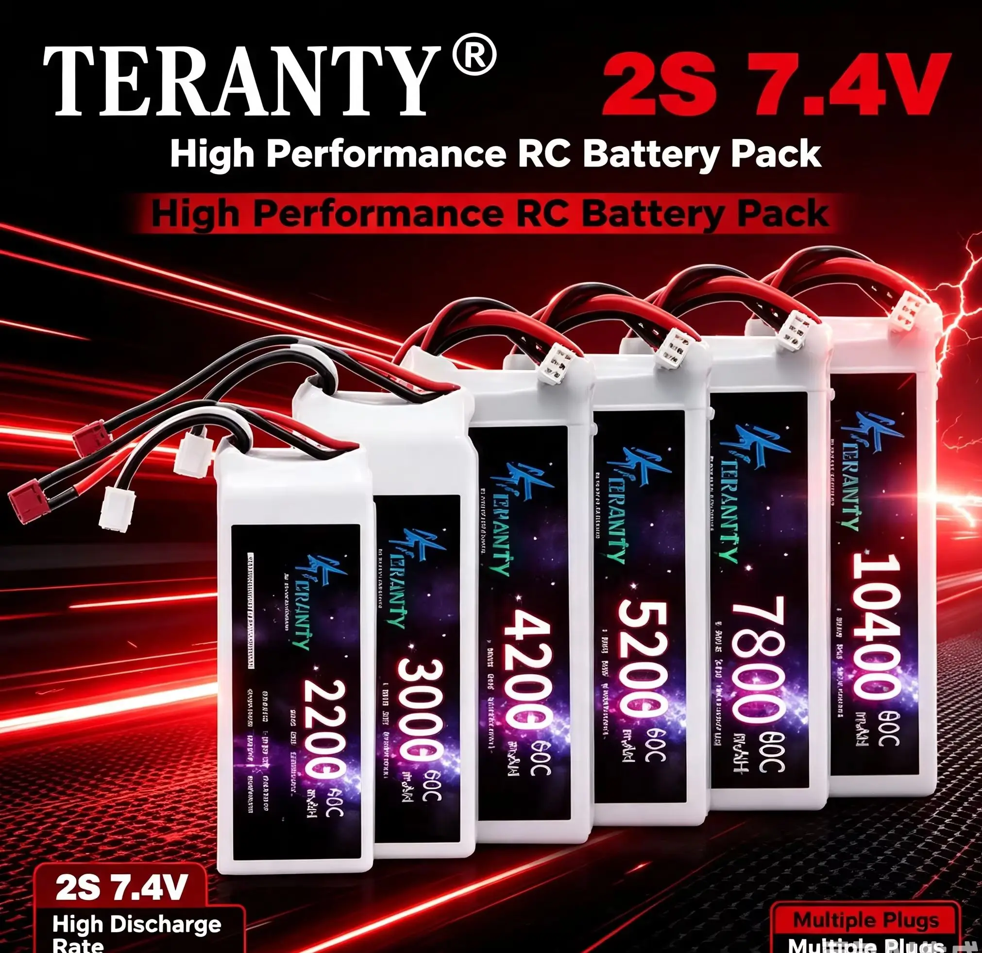 Фото Аккумулятор TERANTY 2S Lipo 7.4В 1500/2200/2700/3000/3300/4200/5200/6000/6800/7800/8800/10400мАч для радиоуправляемых моделей игрушек, самолетов, лодок, автомобилей. №2