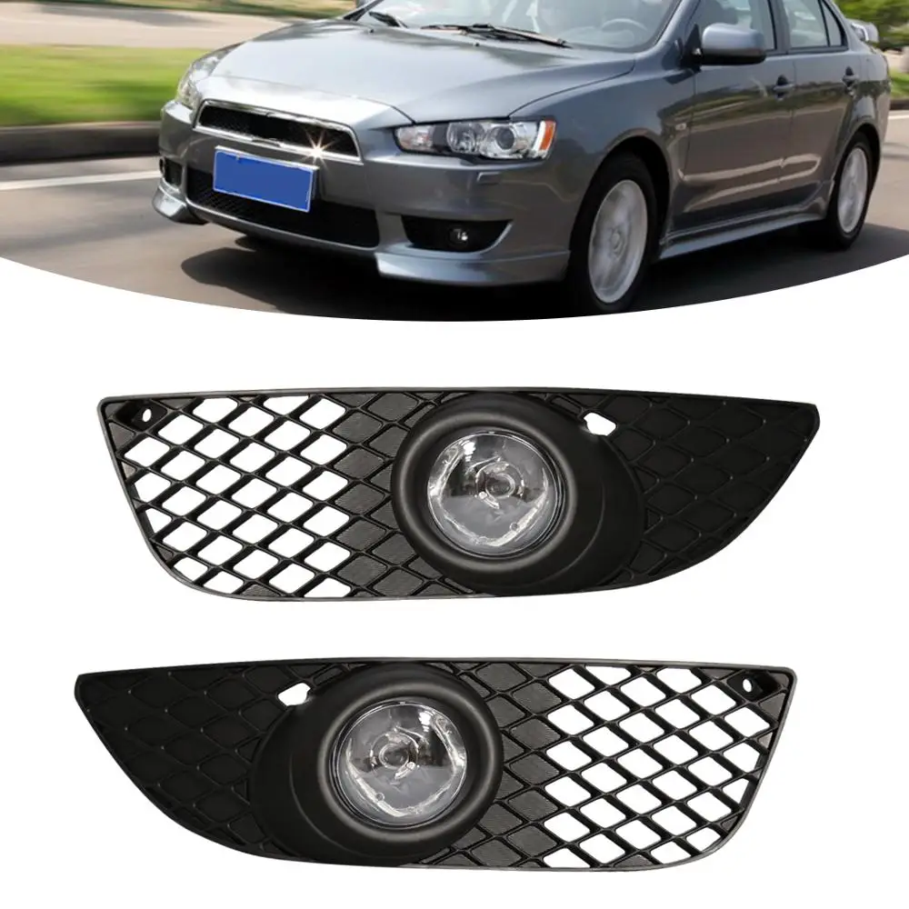 

Противотуманная фара для Mitsubishi Lancer 2008-2013, автомобильные Галогенные Противотуманные фары с проводкой, сетки, зеркальная Решетка переднего б...