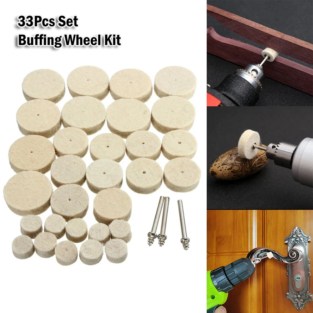 

33pc Buffing Wheel Kit Polishing Wheel Wool Wheels Rotary Tool Accessory 3mm For Cleaning Polishing Metal Wood