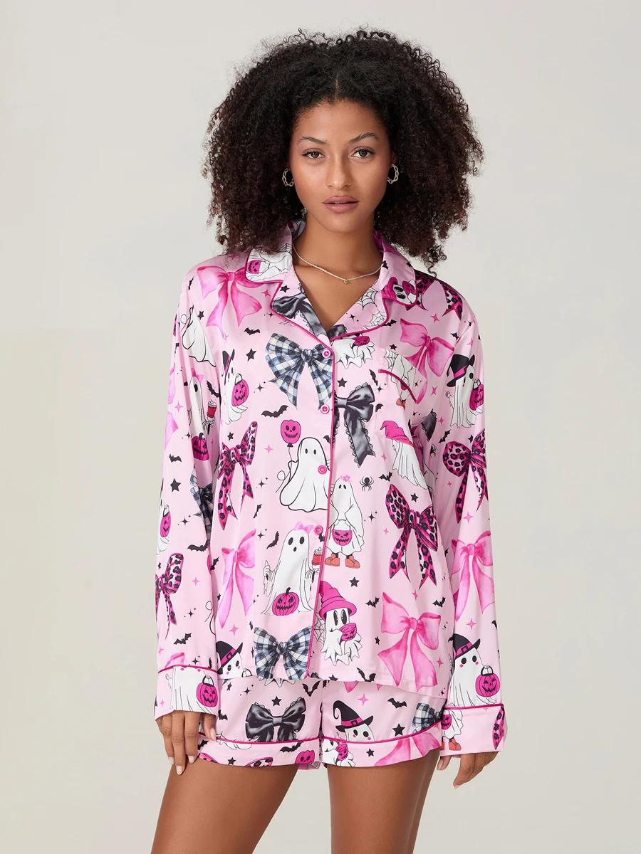 Женский комплект для отдыха на Хэллоуин с длинными рукавами и лацканами