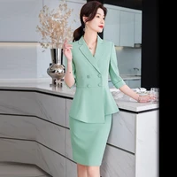 2022 spring and summer new office womens blazer skirt two piece set slim fit double breasted elegant female suit workwear