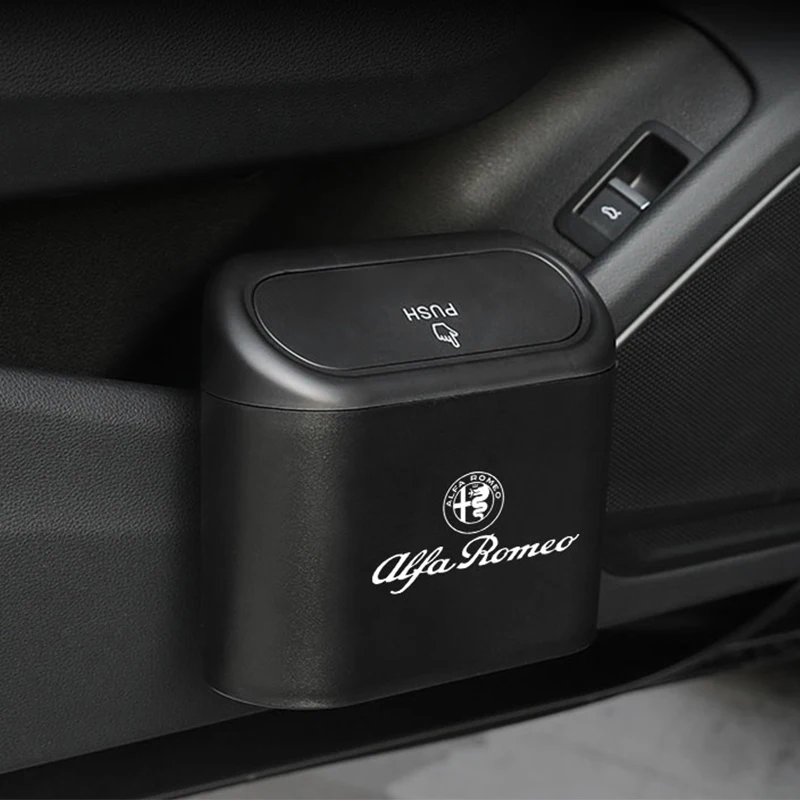 

Hanging Car Trash Can Auto Badge Storage Box For Alfa Romeo Stelvio Brera 147 156 159 166 GT Giulietta Car Interior Accessories
