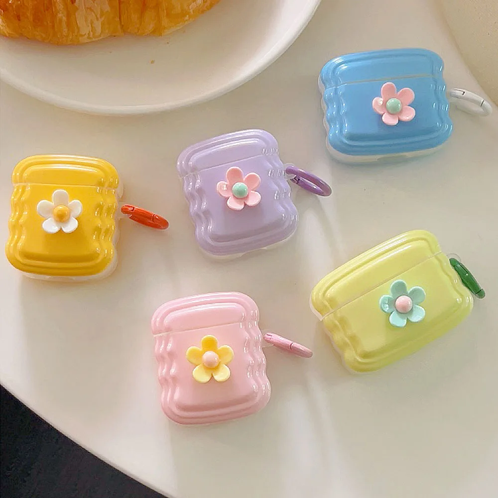 

Wavy Shape Flowers Floral Case for AirPods Pro AirPod 2 Soft Silicone Cute Bluetooth Headset Cover for Airpods 3rd Case Keyring