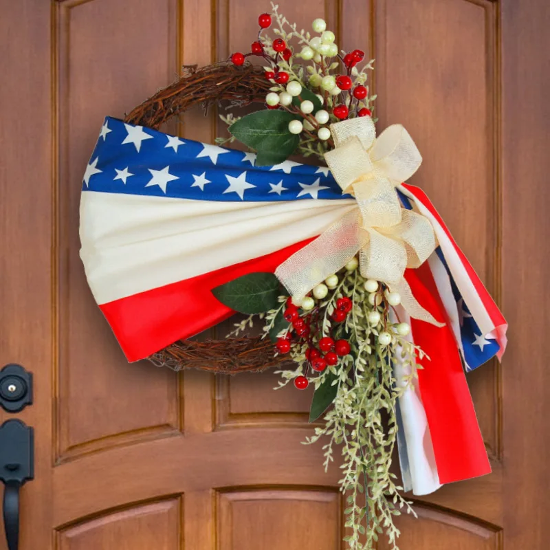 

2023 New Patriotic Independence Day Wreath for Front Door, Handcrafted Memorial Day Wreath for 4th of July Wreath Decor