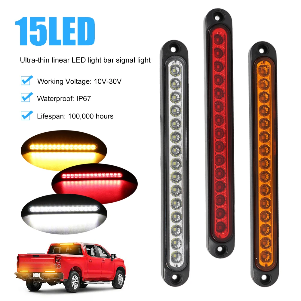 

Universal 15LED Car Light Bar 12V Red Third Brake Light Rear Light Signal Side Marker Turn Signal Stop Warning Lamp High Mount