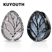 kuyouth new stainless steel shell life tree drop shape ear earring gauges piercing body jewelry tunnel stretchers expanders 2pcs