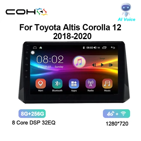 Автомобильный радиоприемник COHO для Toyota Altis Corolla 12 2018-2020, мультимедийный видеоплеер, навигатор GPS, Android 10, ОЗУ 8 ГБ, ПЗУ 256 ГБ, Восьмиядерный процессор