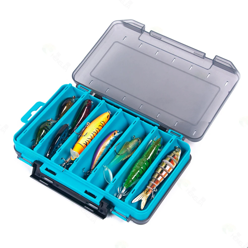 

1 PC Lure Box Multifunctional Portable Double-sided 14 Grids Bait Box Angling Lightweight Lure Case with Handle Fishing Boxe