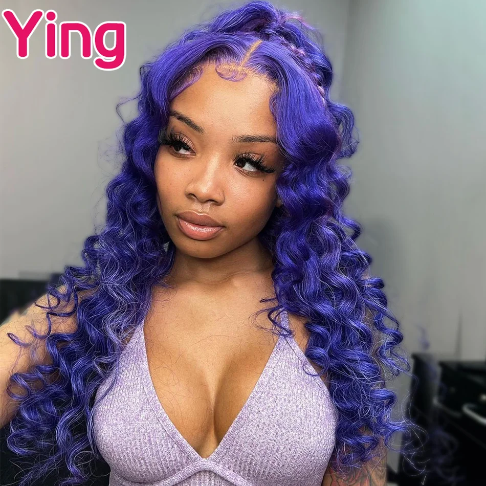 Purple Colored Transparent 13x6 Lace Frontal Wig Small Loose Wave 13X4 Lace Front Human Hair Wigs for Black Women with Baby Hair