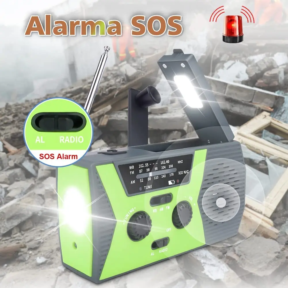 

Emergency Radio Weather Radio Solar Panel Radio Hand Crank Wind Up Radio 4000mAh Portable Survival Radio AM FM WB With Torch