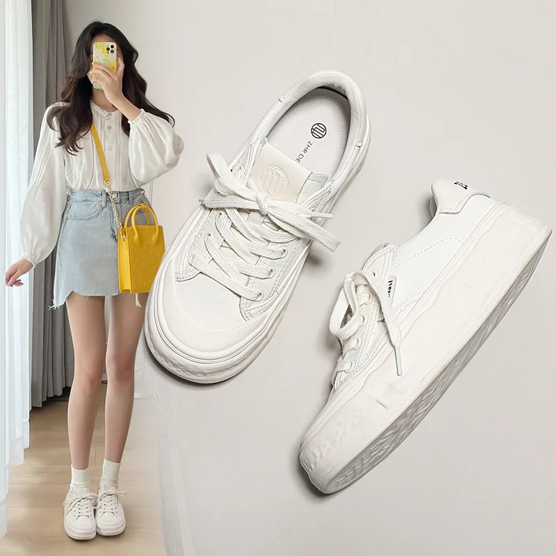 ZHR Women's Shoes 2023 New Summer Canvas Shoes Women Comfort Casual Shoes Women Lace Up Running Platform Shoes Breathable Shoes