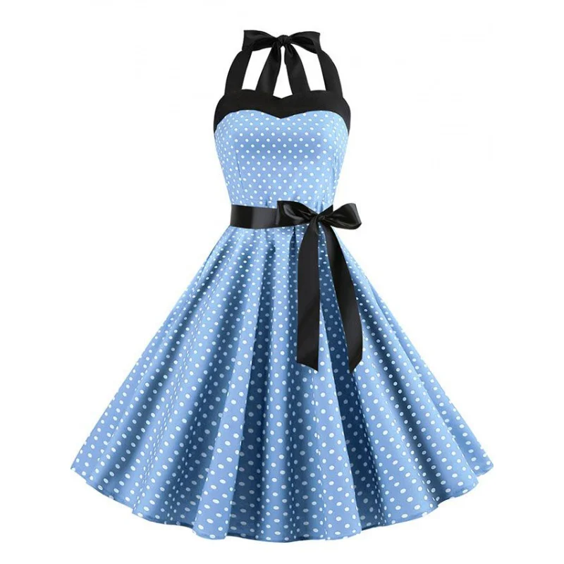 

Dress Women Vintage Swing Halter Belt 50s 60s Rockabilly Prom Party Dresses Retro Feminino Vestidos