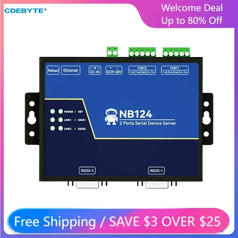 

Isolated 2 Channel RS485/RS232/RS422 to Ethnernet Serial Server NB124E POE TCP UDP MQTT HTTP Modbus TCP- RTU Watchdog