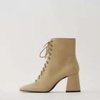 Женские ботинки на квадратном каблуке, полусапожки в стиле панк, с круглым носком, на шнуровке, в стиле ретро, для офиса, осень 2021