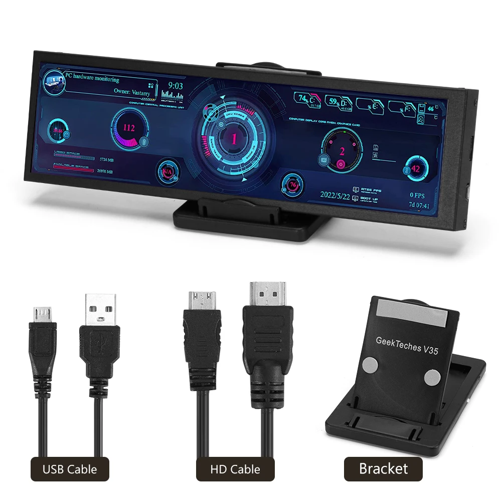 480X1920 Temperature Monitor HDMI-compatible USB Port External Expansion Display with Bracket CPU GPU SSD Information for AIDA64