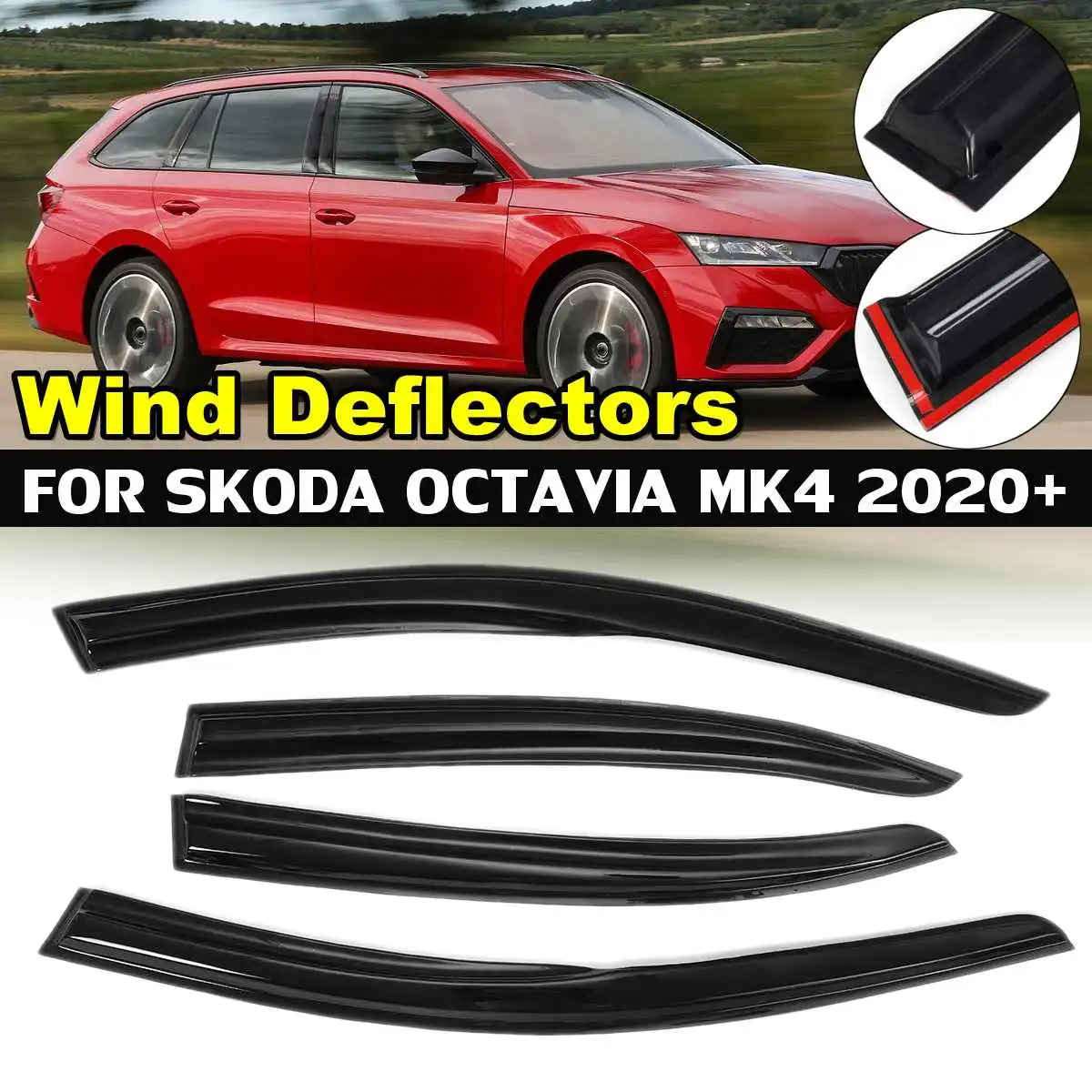 

4PCS FOR SKODA OCTAVIA MK4 2020 2021+ Side Window Visor Sun Rain Deflector Guard Awnings Shelters Smoke Adhesive Trim