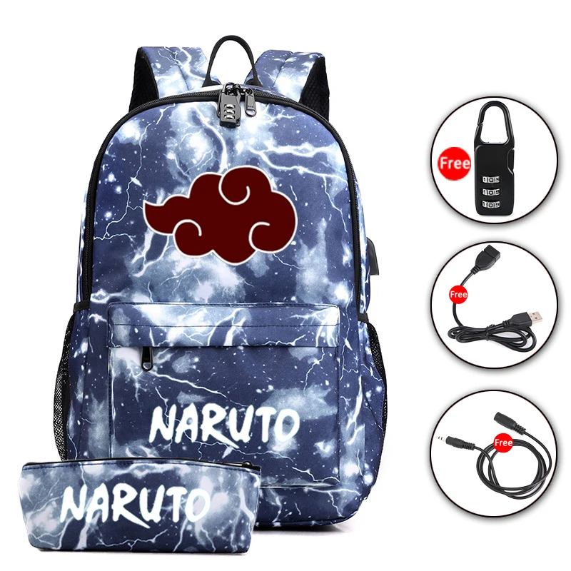 

Серый Рюкзак с аниме Наруто для подростков, комплект из 2 предметов, сумка для ноутбука с Usb-разъемом для мальчиков и девочек, подходит для косплея удзумаки Акацуки Итачи Шаринган