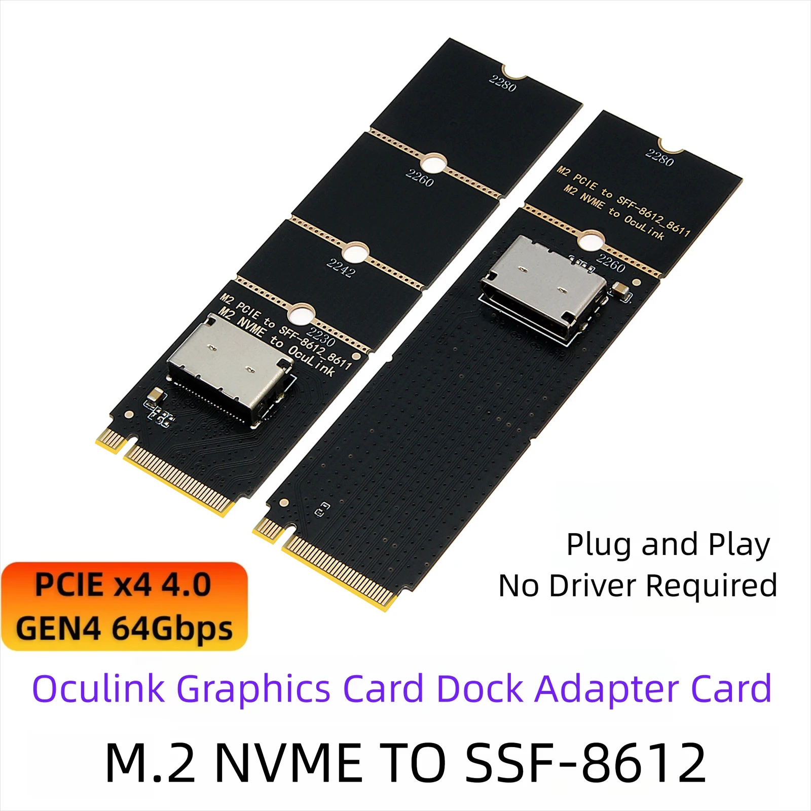 Фото Адаптер M.2 NVMe на Oculink (гнездо) SFF-8612, карта-адаптер PCIe x4 для накопителей U.2 Gen 4 №1