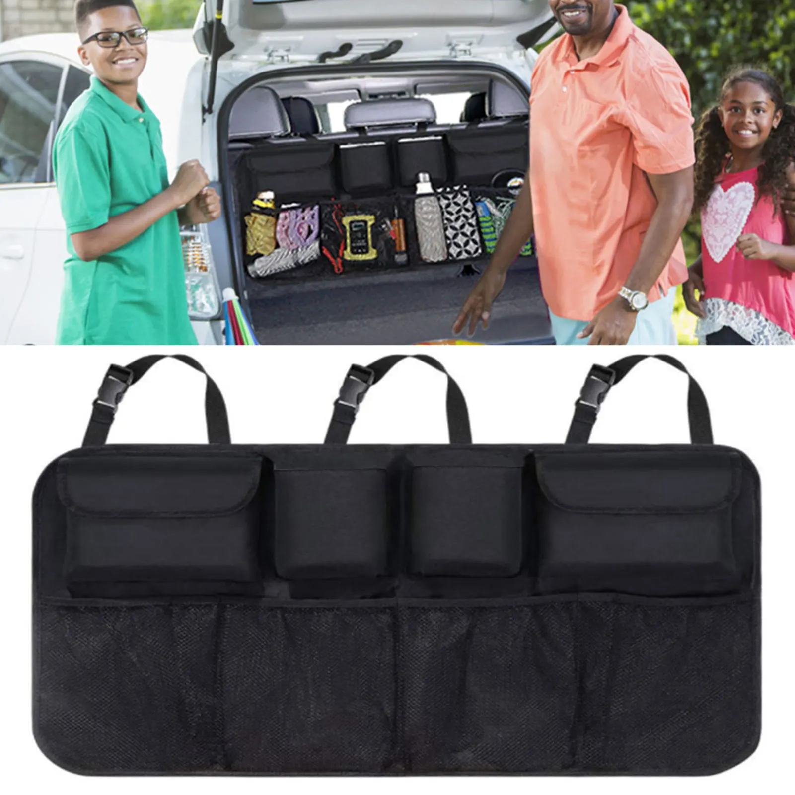 

Регулируемый органайзер для хранения в багажник автомобиля, сумка для хранения на заднем сиденье автомобиля, сумка большой вместимости с э...