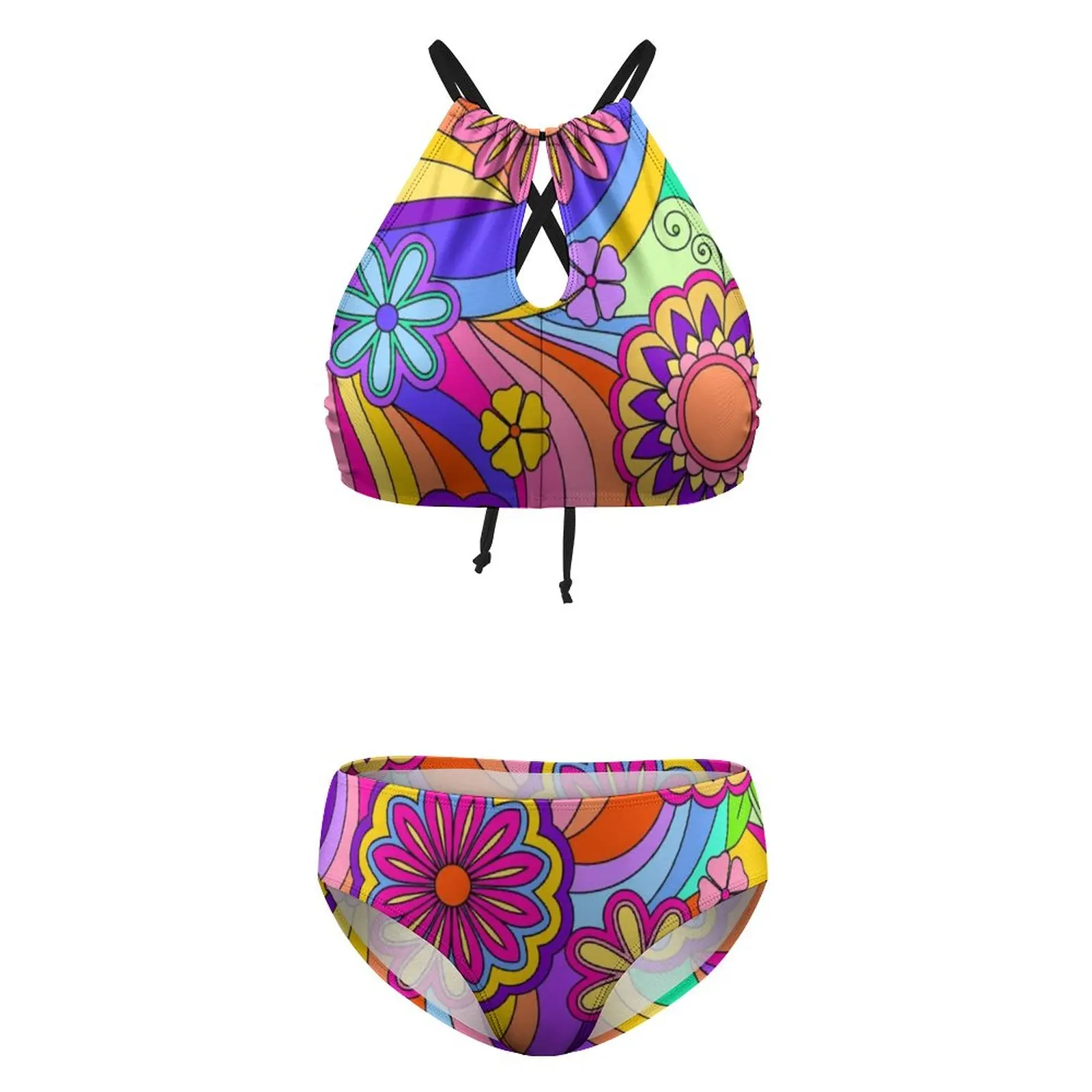 Купальник-бикини женский с цветочным принтом и эффектом пуш-ап |