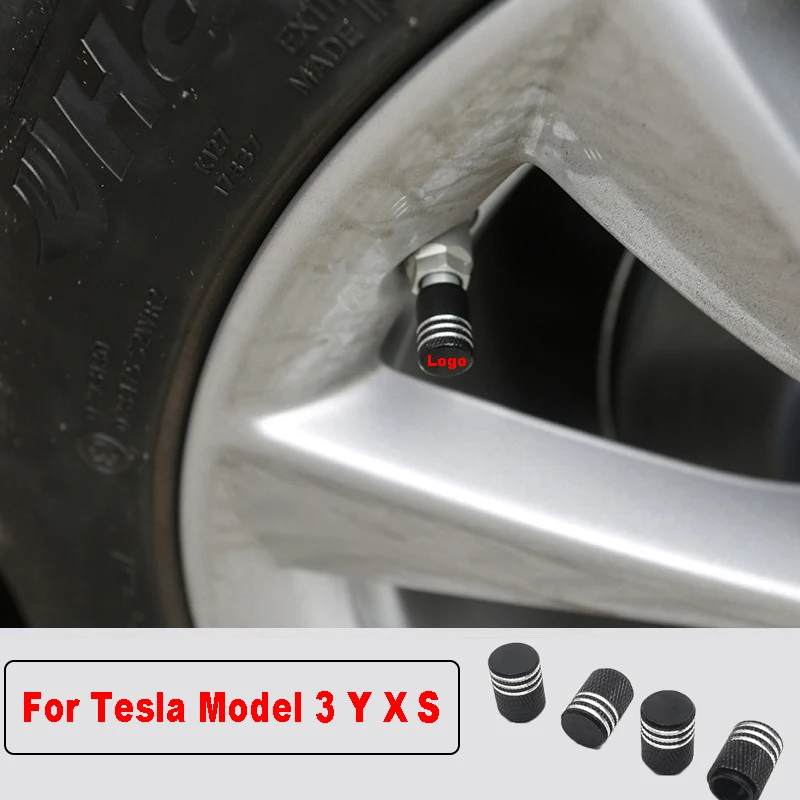 

4Pcs Black Wheel Tyre Rim Valve Stems Air Dust Decor Covers Metal Valve Screw Caps for Tesla Model 3 ModelY X S Car Accessories